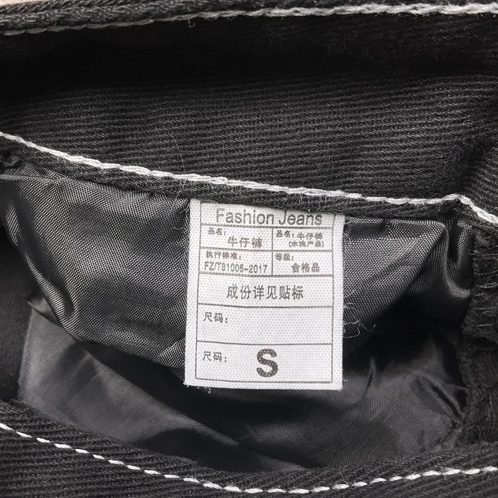 Wide Leg‎ Flaming Skull Pocket  Mens Small Black Contrast Stitch Denim Hip Hop